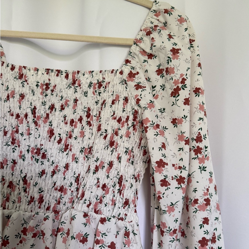 SHEIN Smocked Floral Top - Pink and Green